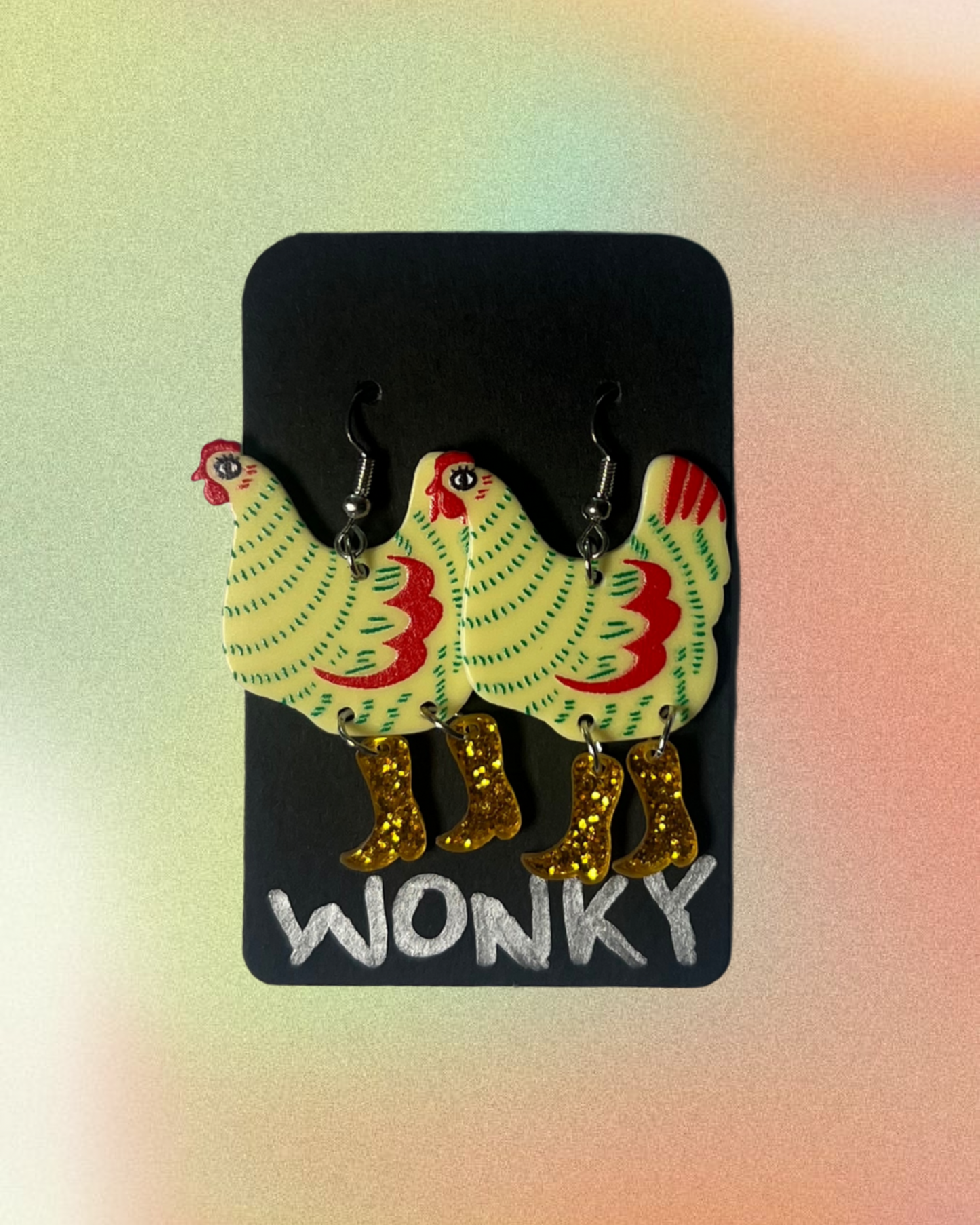 chicken with the boots on earrings