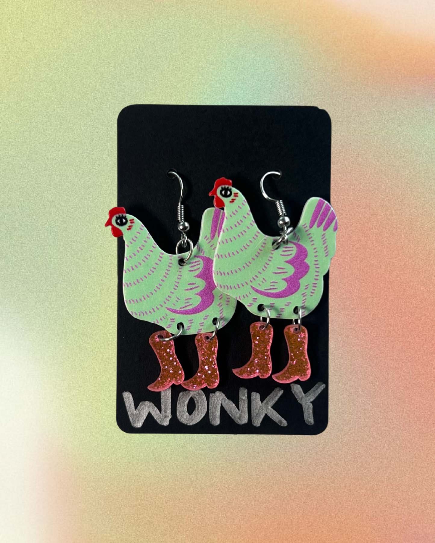 chicken with the boots on earrings