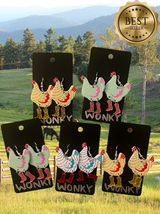 chicken with the boots on earrings