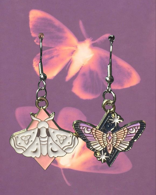 moth mismatched earrings
