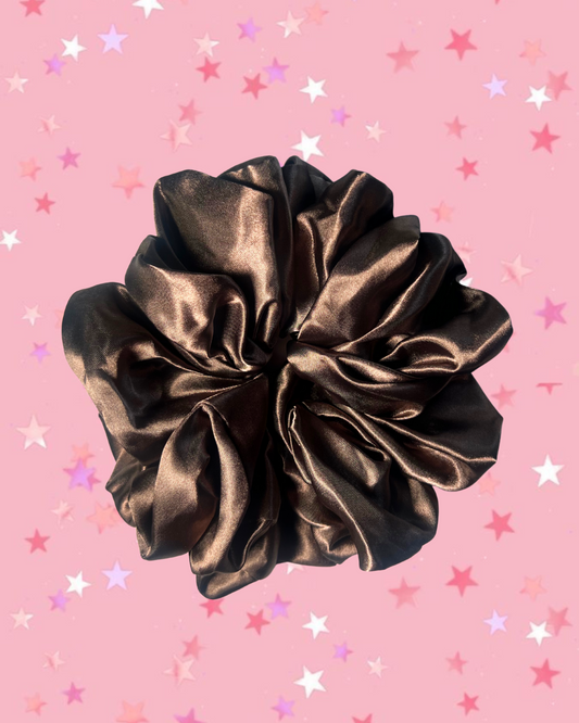 satin oversized scrunchie - brown