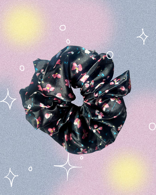 floral oversized scrunchie - black
